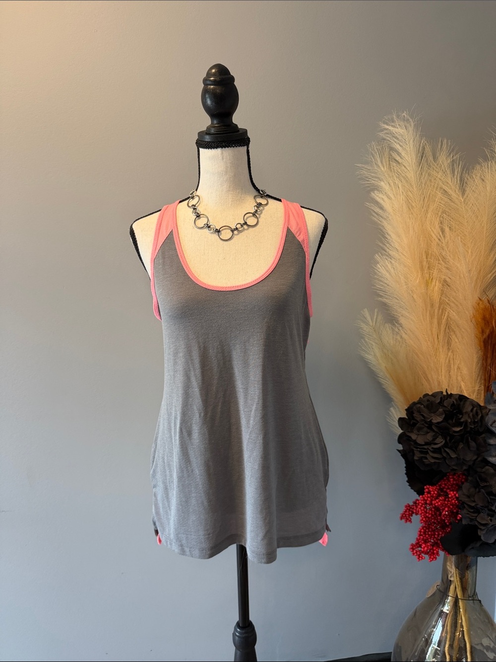 tek gear Gray Tank Top with Pink Trim